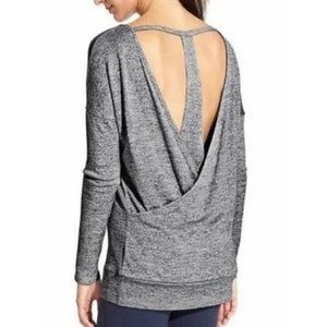Athleta Pose Layered Top Cutout Back Gray workout heathered XL